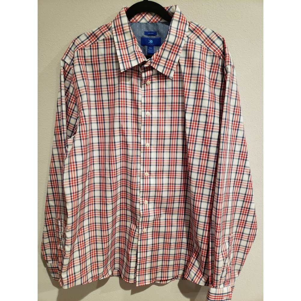 Egara button down long sleeve shirt: Red & White Plaid Men's XXL